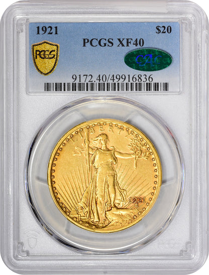 1921 $20 XF40 PCGS CAC