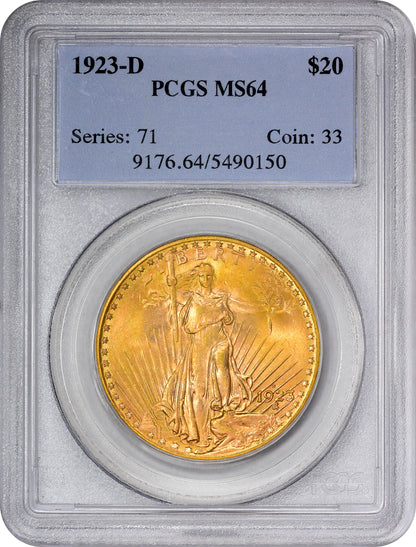 1923-D $20 MS64 PCGS