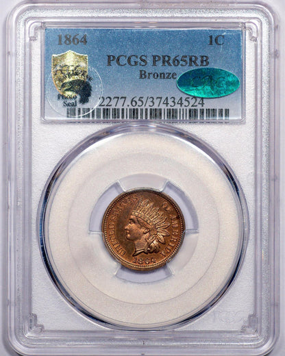 1864 1C BRONZE PR65 RB PCGS CAC