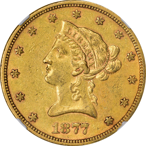 1877-S $10 AU55 NGC CAC