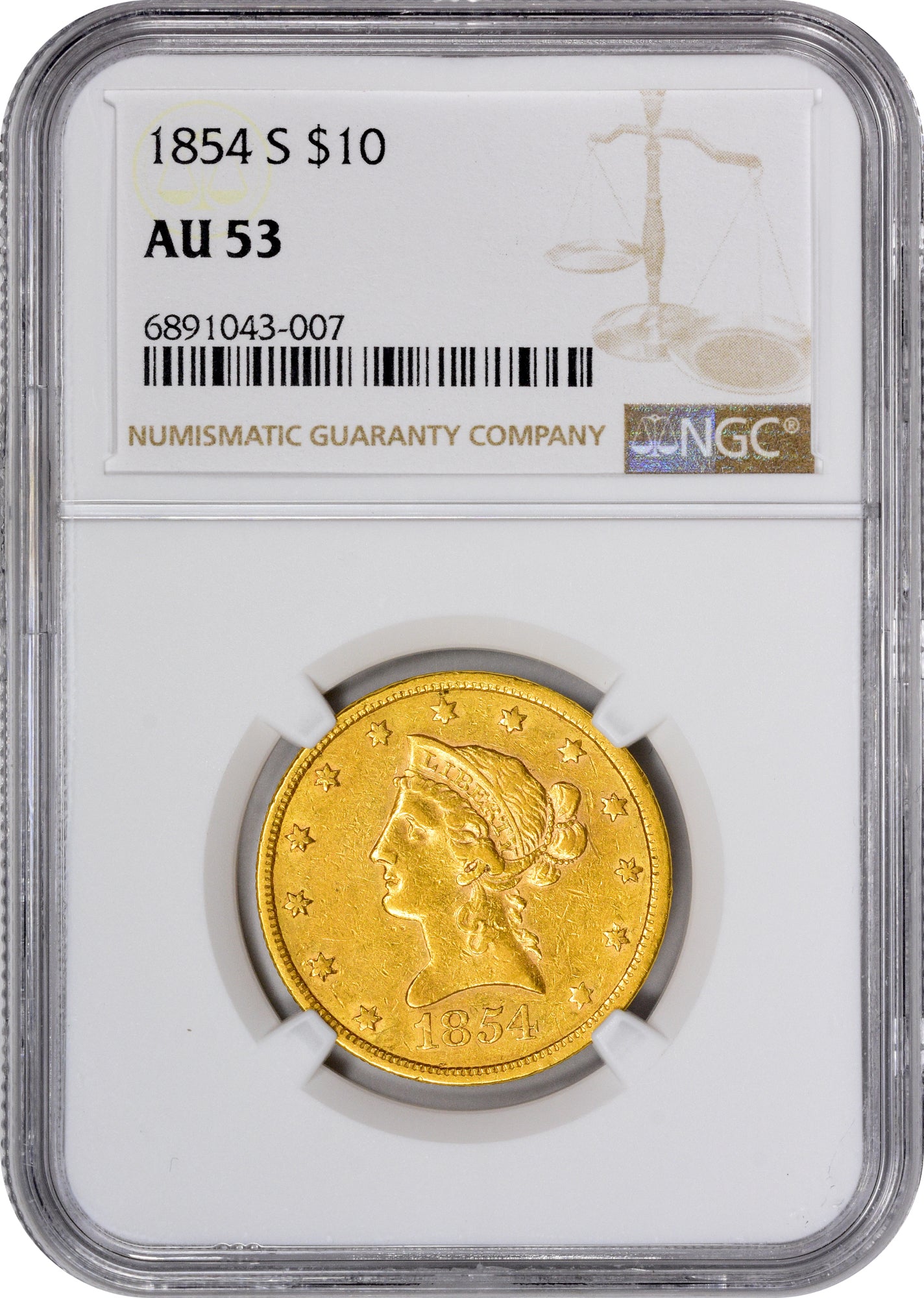 1854-S $10 AU53 NGC