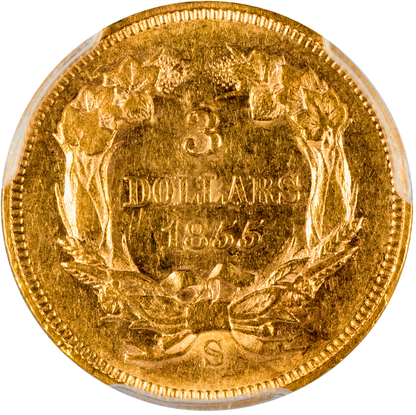 1855-S $3 AU58 PCGS CAC