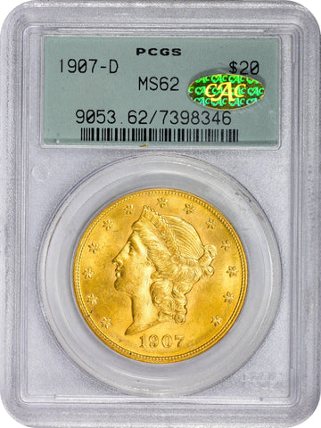 1907-D $20 MS62 OGH PCGS GOLD CAC