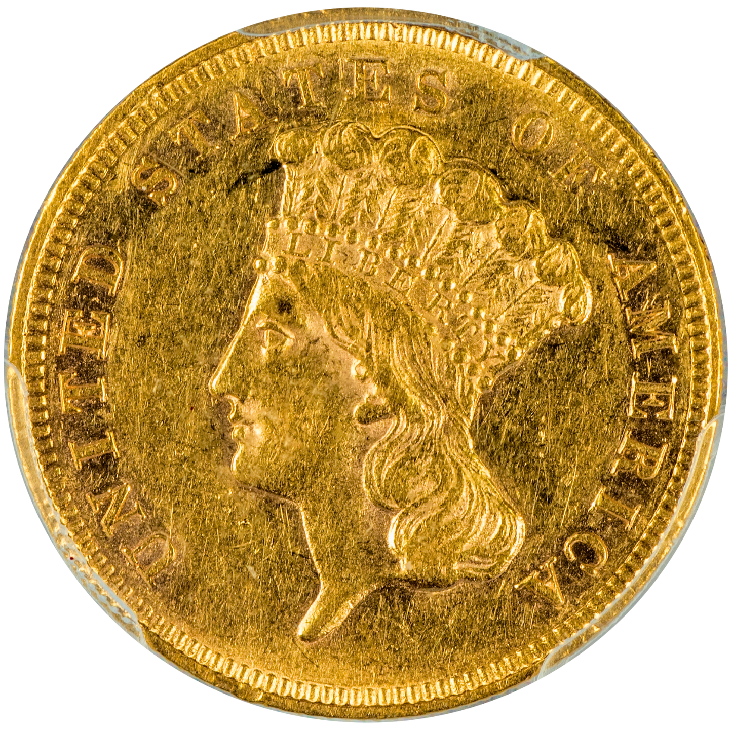 1855-S $3 AU58 PCGS CAC