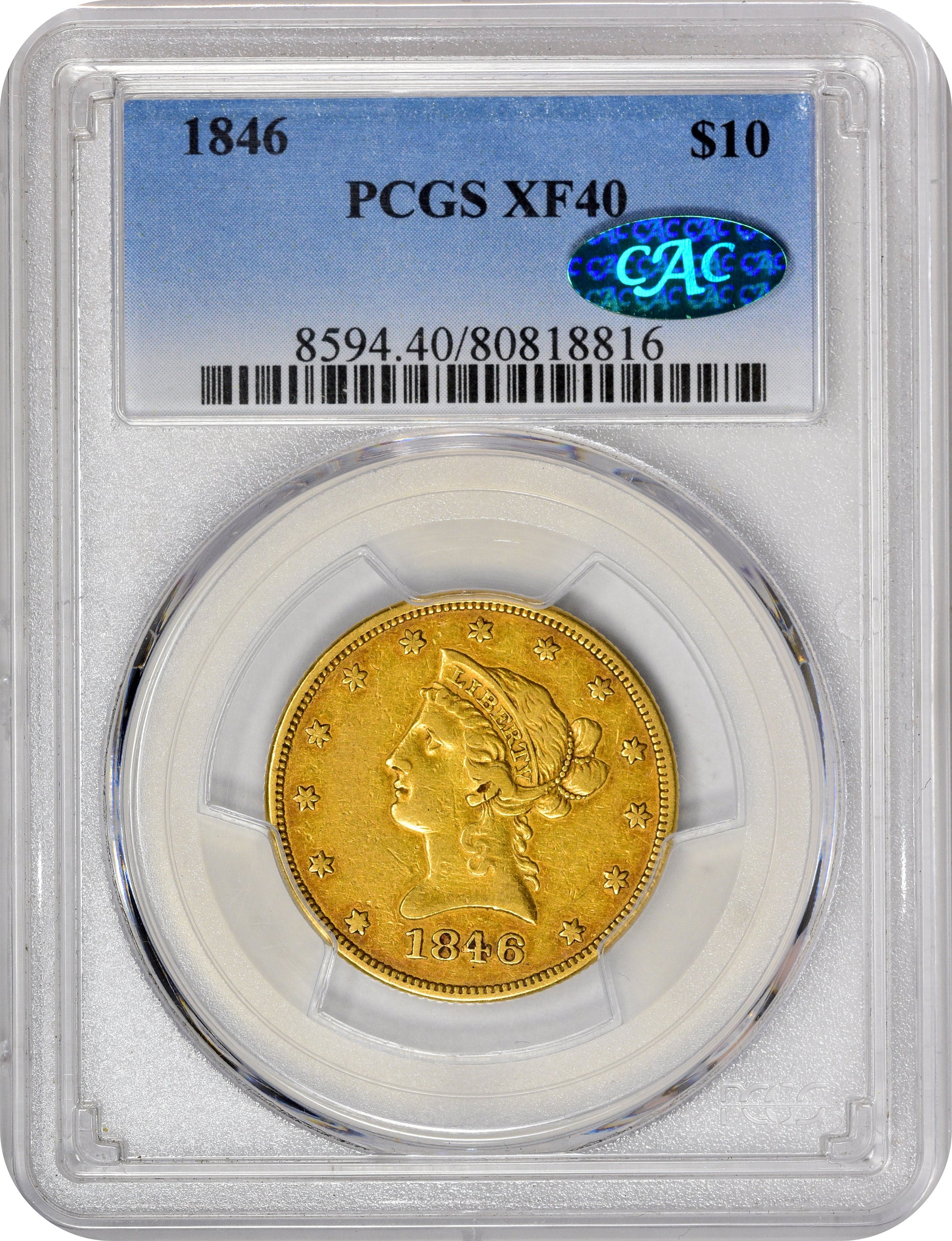 1846 $10 Xf40 Pcgs Cac $10