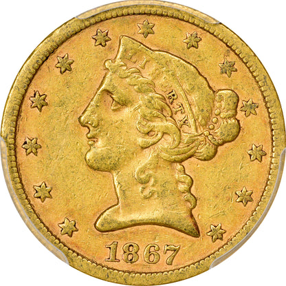 1867-S $5 XF40 PCGS CAC