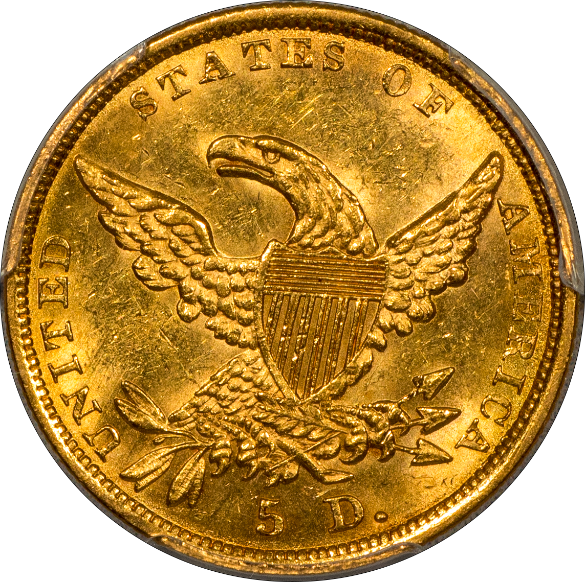 1836 $5 AU58 PCGS CAC