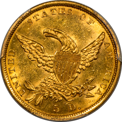 1836 $5 AU58 PCGS CAC