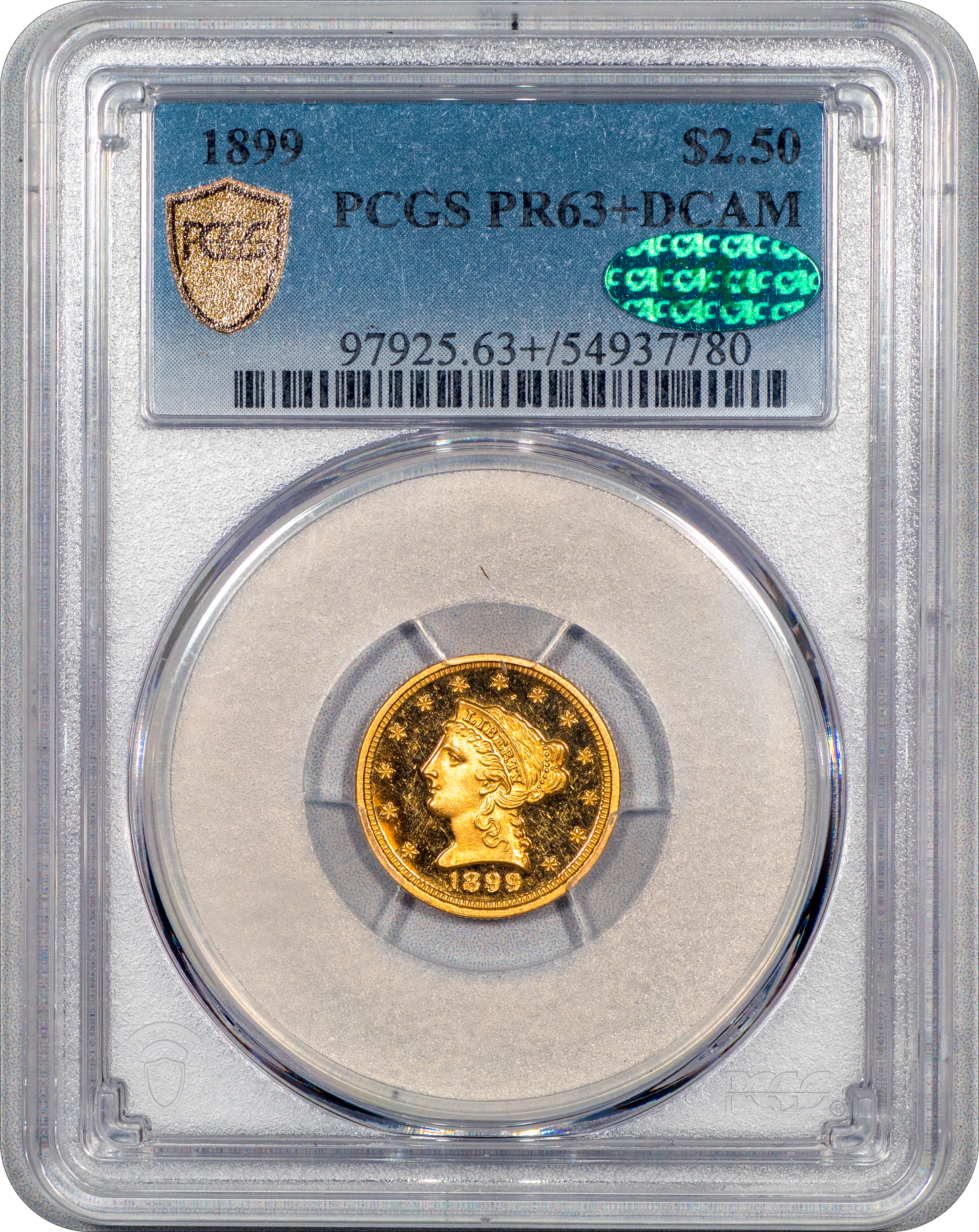 1899 $2.5 PR63+ DCAM PCGS CAC