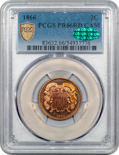 1866 2C PR66 RD CAM PCGS CAC