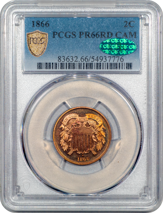 1866 2C PR66 RD CAM PCGS CAC