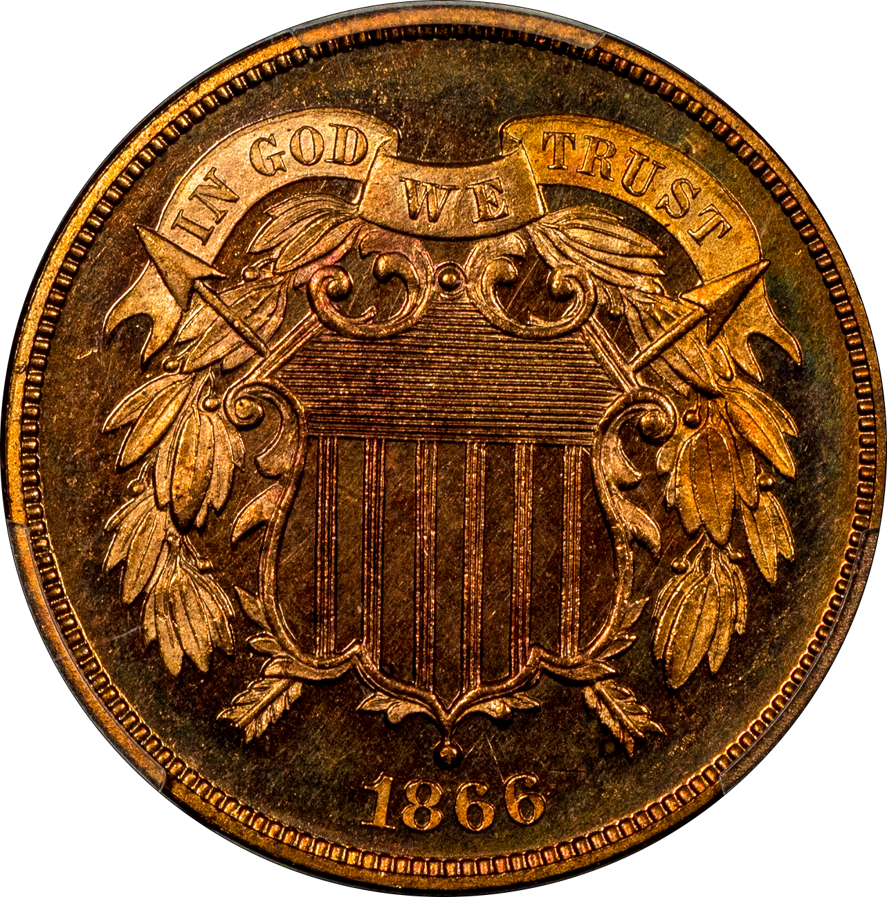 1866 2C PR66 RD CAM PCGS CAC