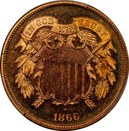 1866 2C PR66 RD CAM PCGS CAC