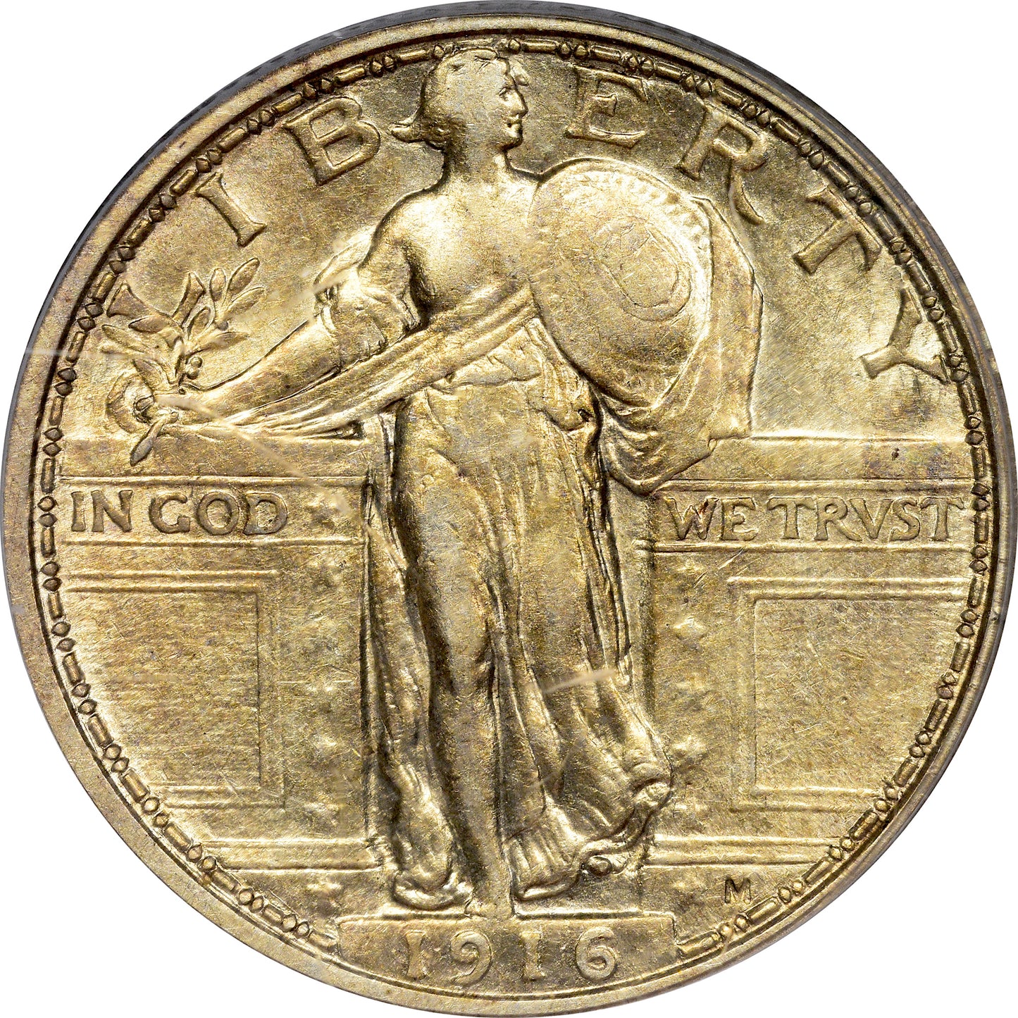 1916 25C STANDING LIBERTY AU53 OGH PCGS CAC