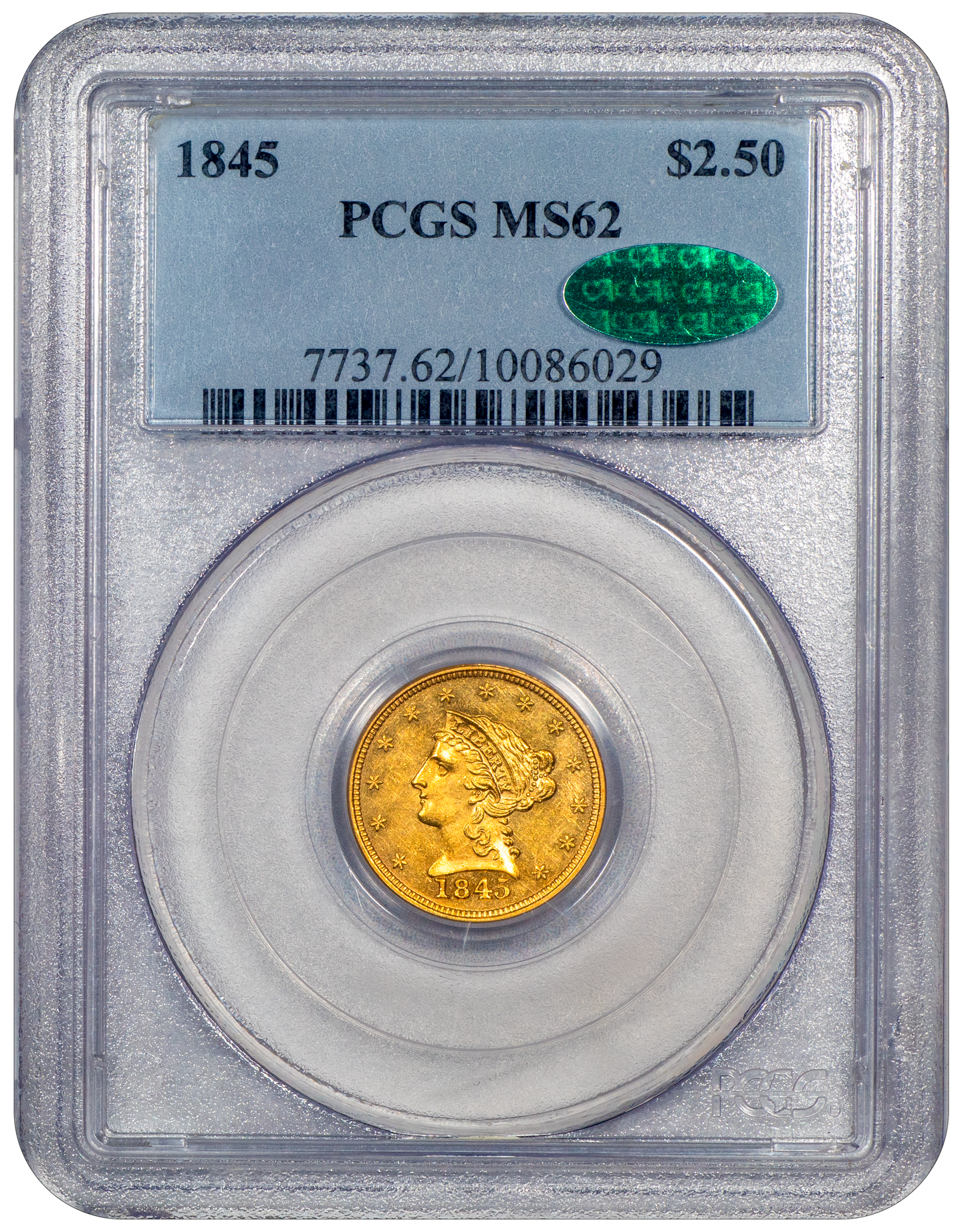Buy 1845 Liberty Head Quarter Eagle $2.5 MS62 PCGS CAC Holder With Green CAC Sticker