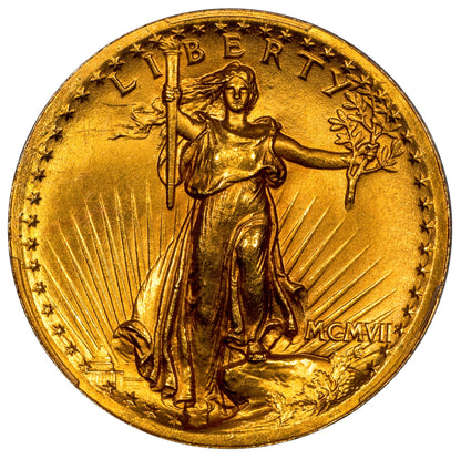 1907 $20 HIGH RELIEF WIRE EDGE MS64+ PCGS