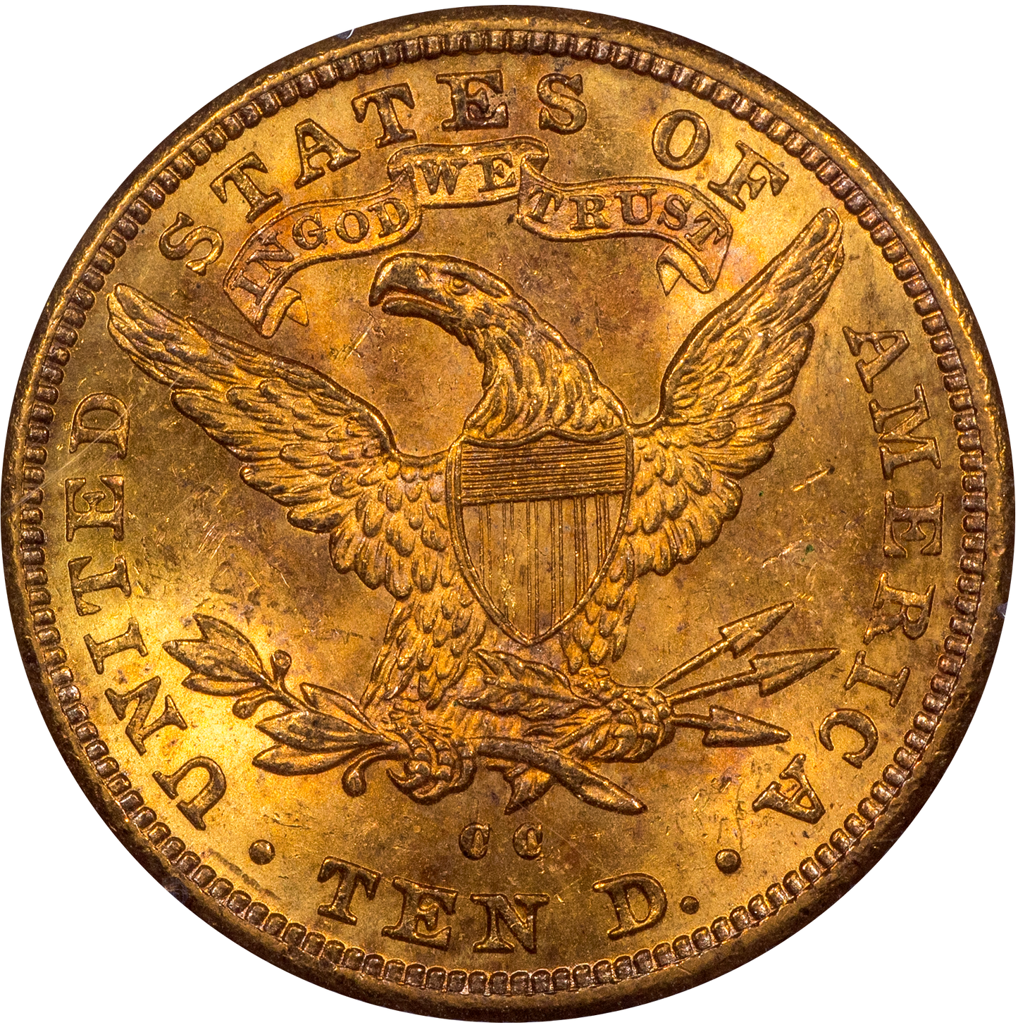 1891-CC $10 LIBERTY HEAD EAGLE MS60 OGH RATTLER PCGS CAC REVERSE