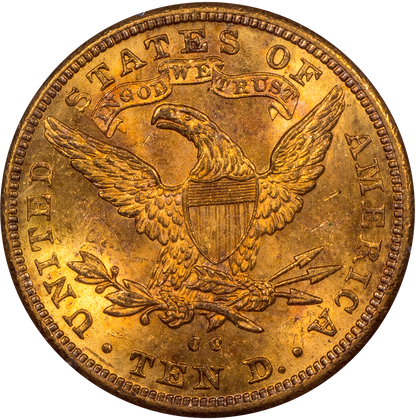 1891-CC $10 LIBERTY HEAD EAGLE MS60 OGH RATTLER PCGS CAC REVERSE