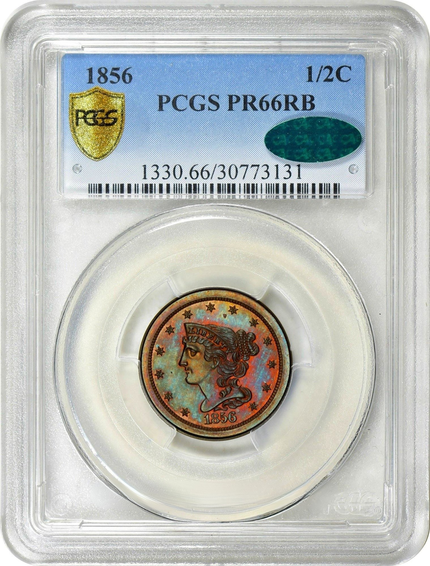 1856 1/2C PR66 RB PCGS CAC