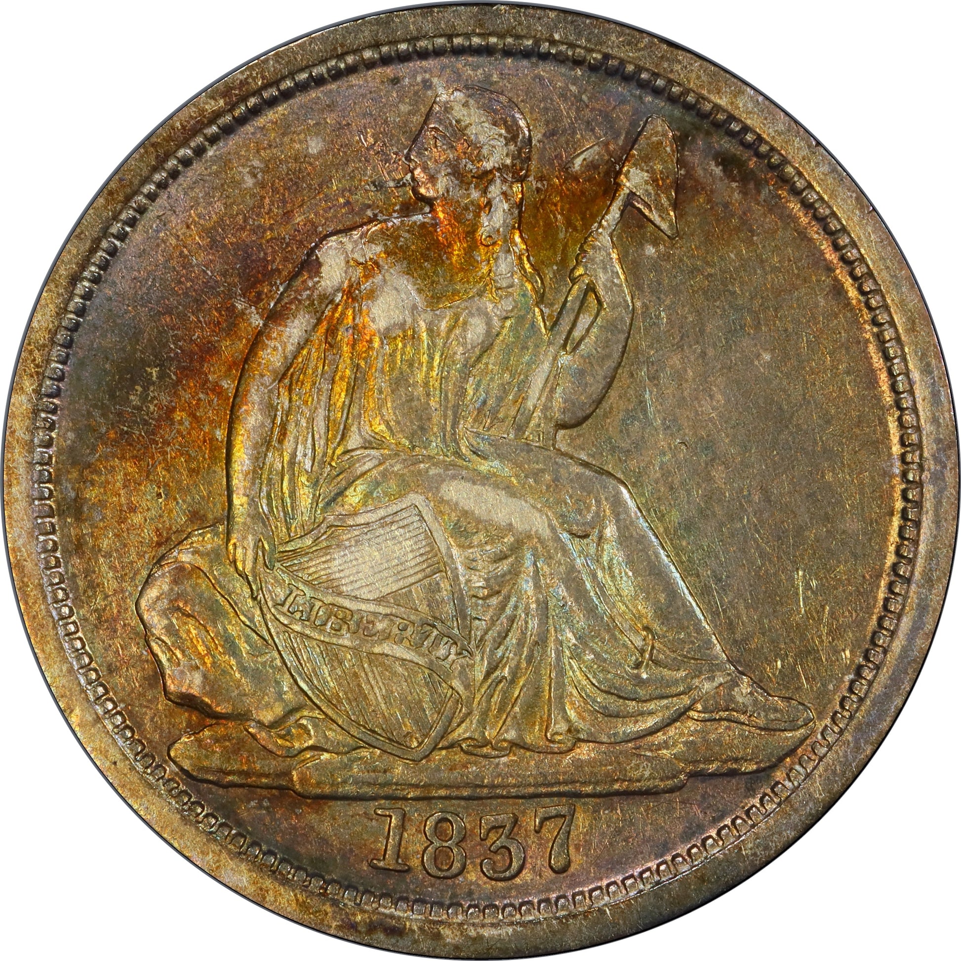 1837 10C Seated Large Date Xf40 Pcgs Cac