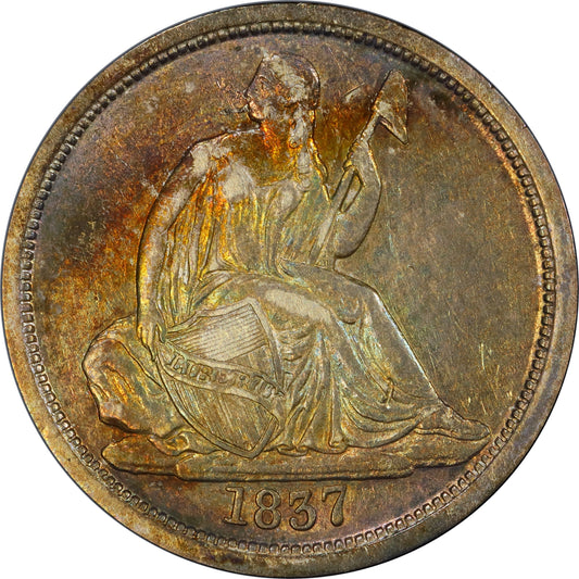 1837 10C Seated Large Date Xf40 Pcgs Cac