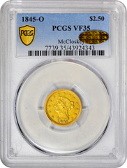 1845-O $2.5 VF35 PCGS GOLD CAC