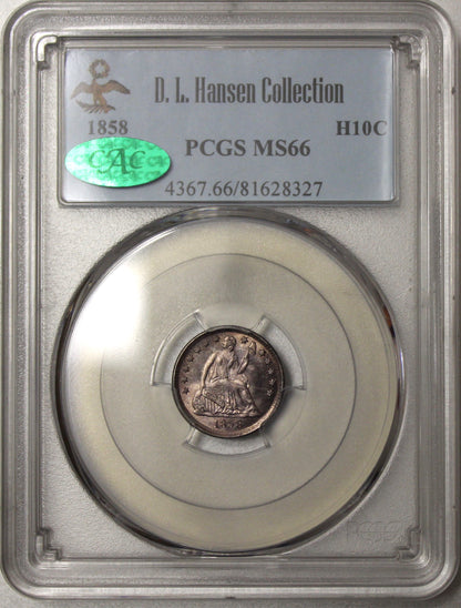 1858 H10C MS66 PCGS CAC