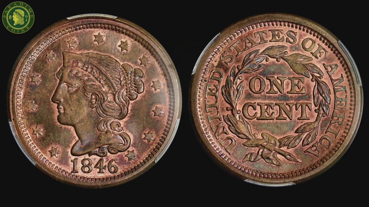 1846 1C TALL MS66 RB CACG: Paradime Coins Braided Hair Cent