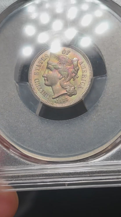 1866 3CN MS63 PCGS CAC