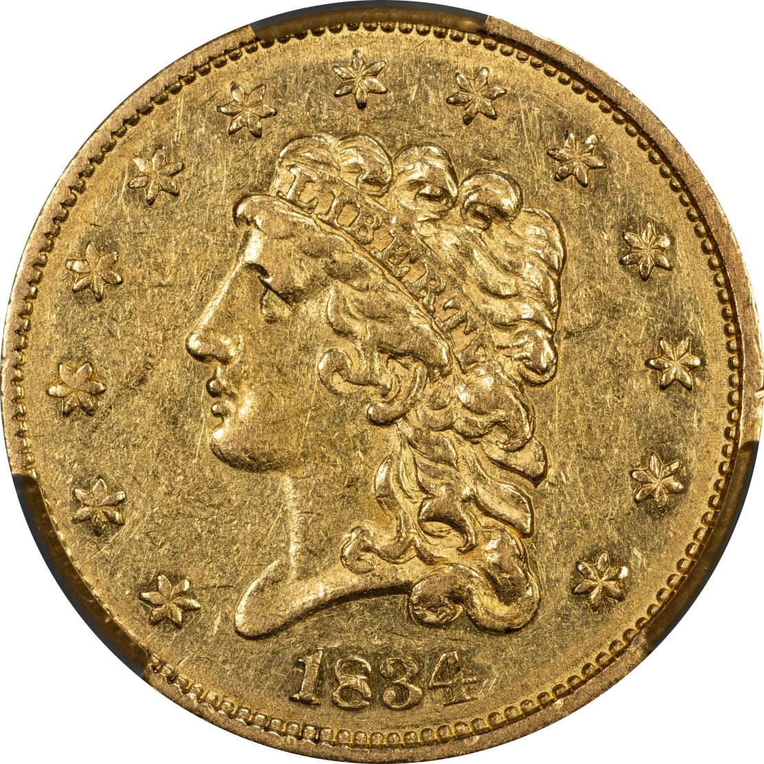 1834 $2.5 Classic Head Au58 Cacg