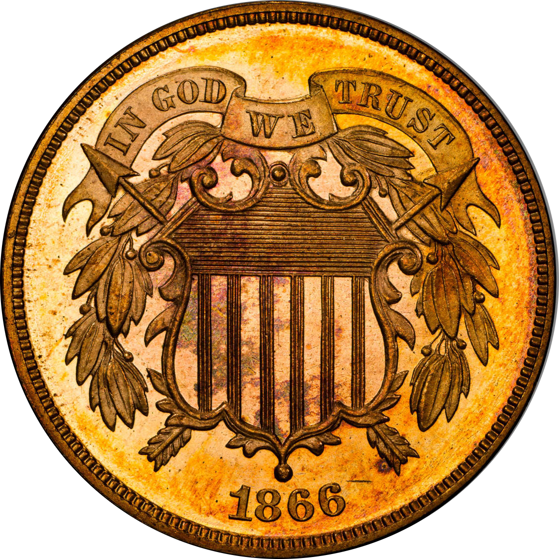 1866 2C PR66 RD CAM PCGS CAC