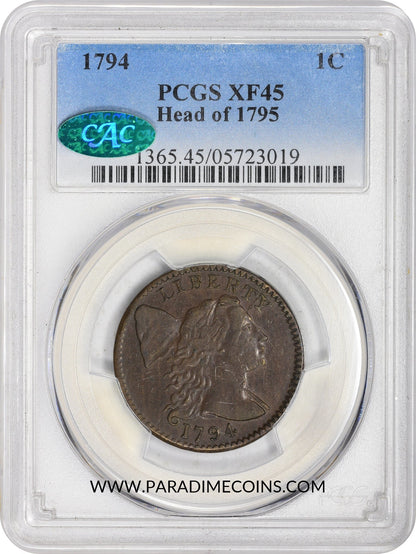 1794 1C S-70 HEAD OF 1795 XF45 PCGS CAC - Paradime Coins | PCGS NGC CACG CAC Rare US Numismatic Coins For Sale