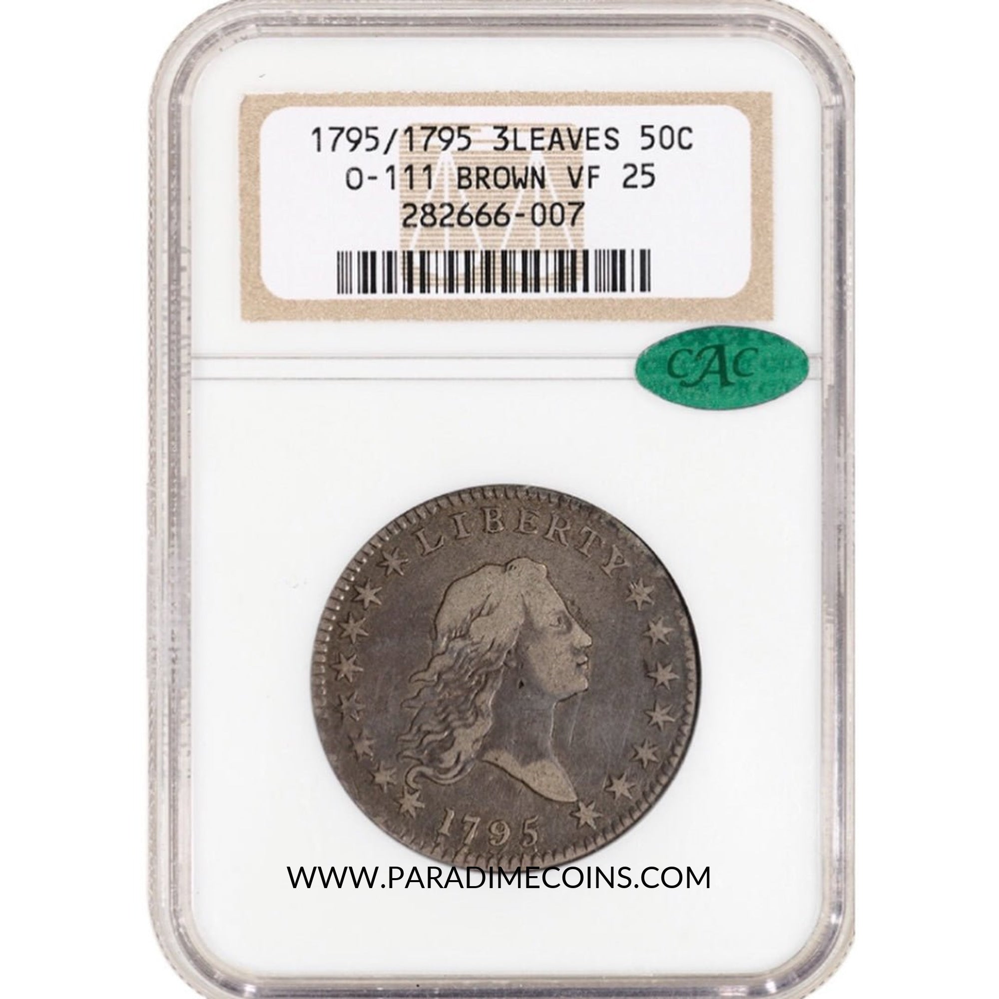 1795/1795 3 LEAVES 50C VF25 NGC OGH CAC - Paradime Coins | PCGS NGC CACG CAC Rare US Numismatic Coins For Sale