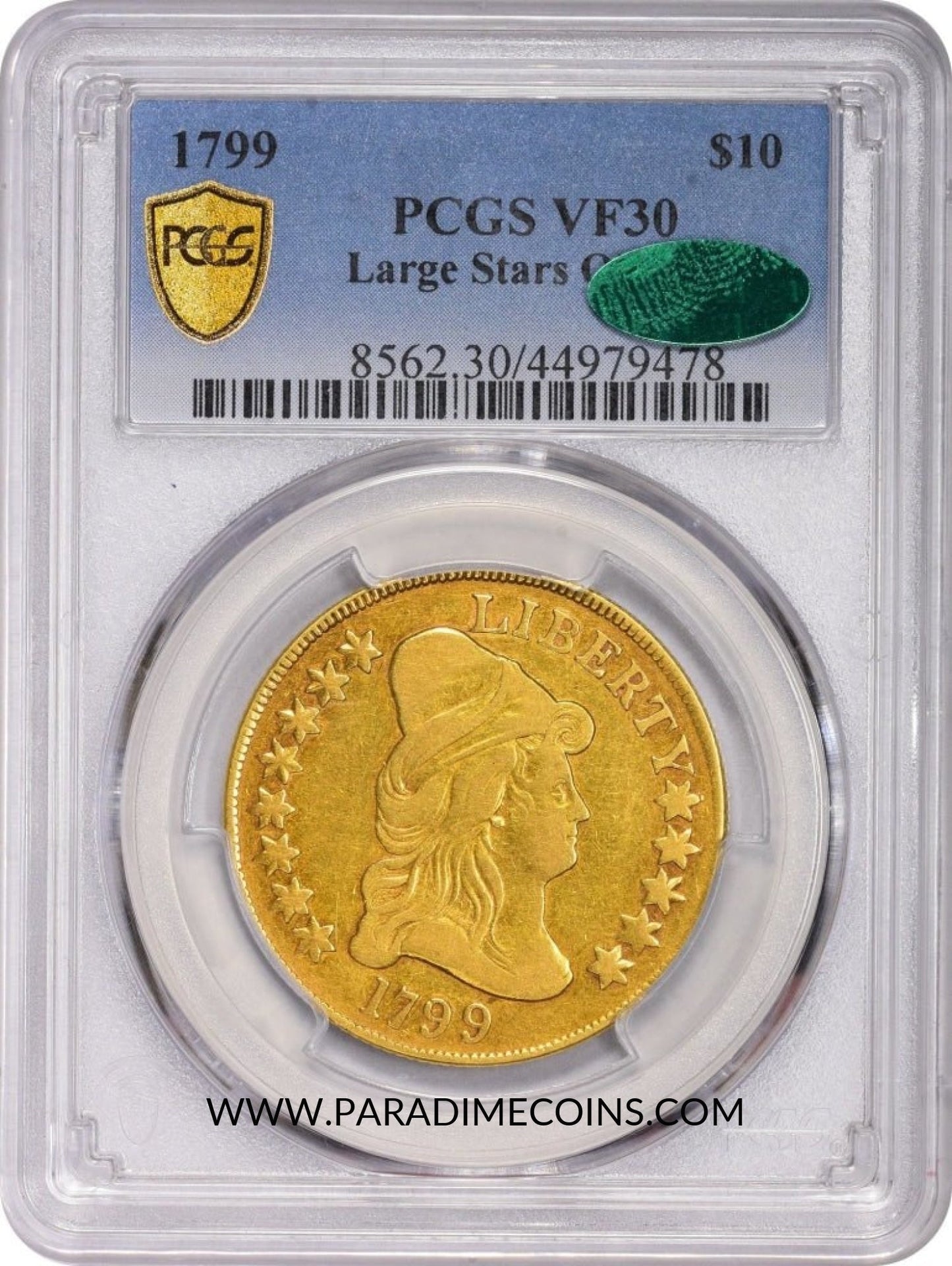 1799 $10 LARGE STARS VF30 PCGS CAC - Paradime Coins | PCGS NGC CACG CAC Rare US Numismatic Coins For Sale