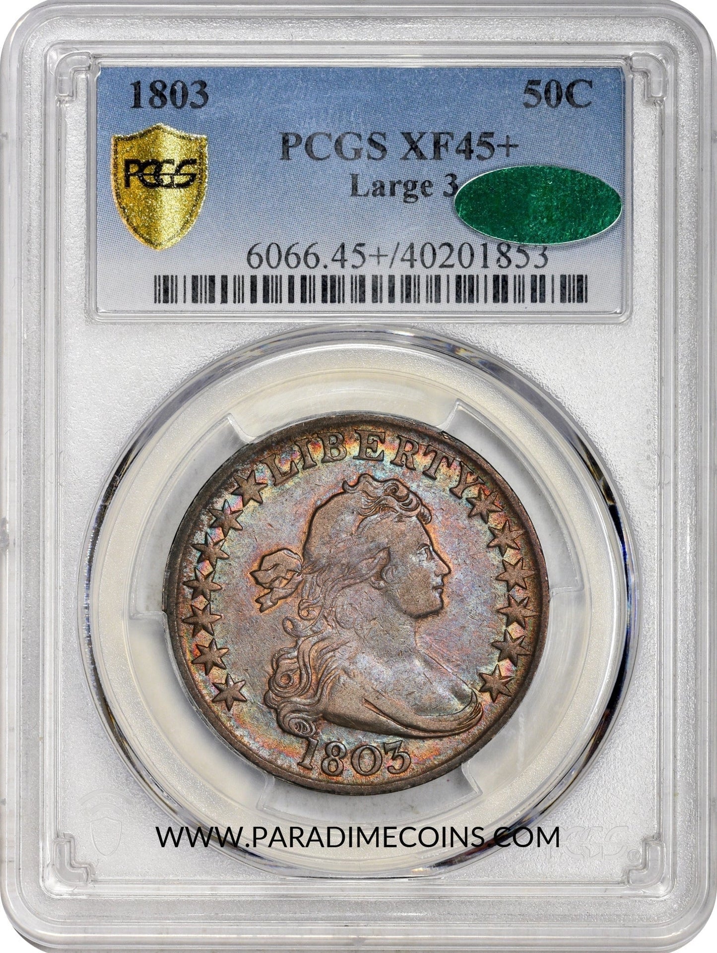 1803 50C LARGE 3 XF45+ PCGS CAC - Paradime Coins | PCGS NGC CACG CAC Rare US Numismatic Coins For Sale