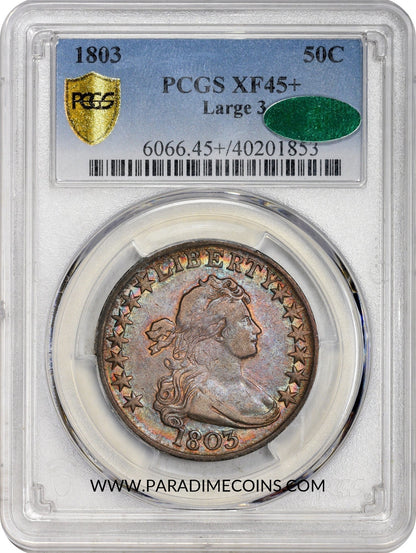 1803 50C LARGE 3 XF45+ PCGS CAC - Paradime Coins | PCGS NGC CACG CAC Rare US Numismatic Coins For Sale