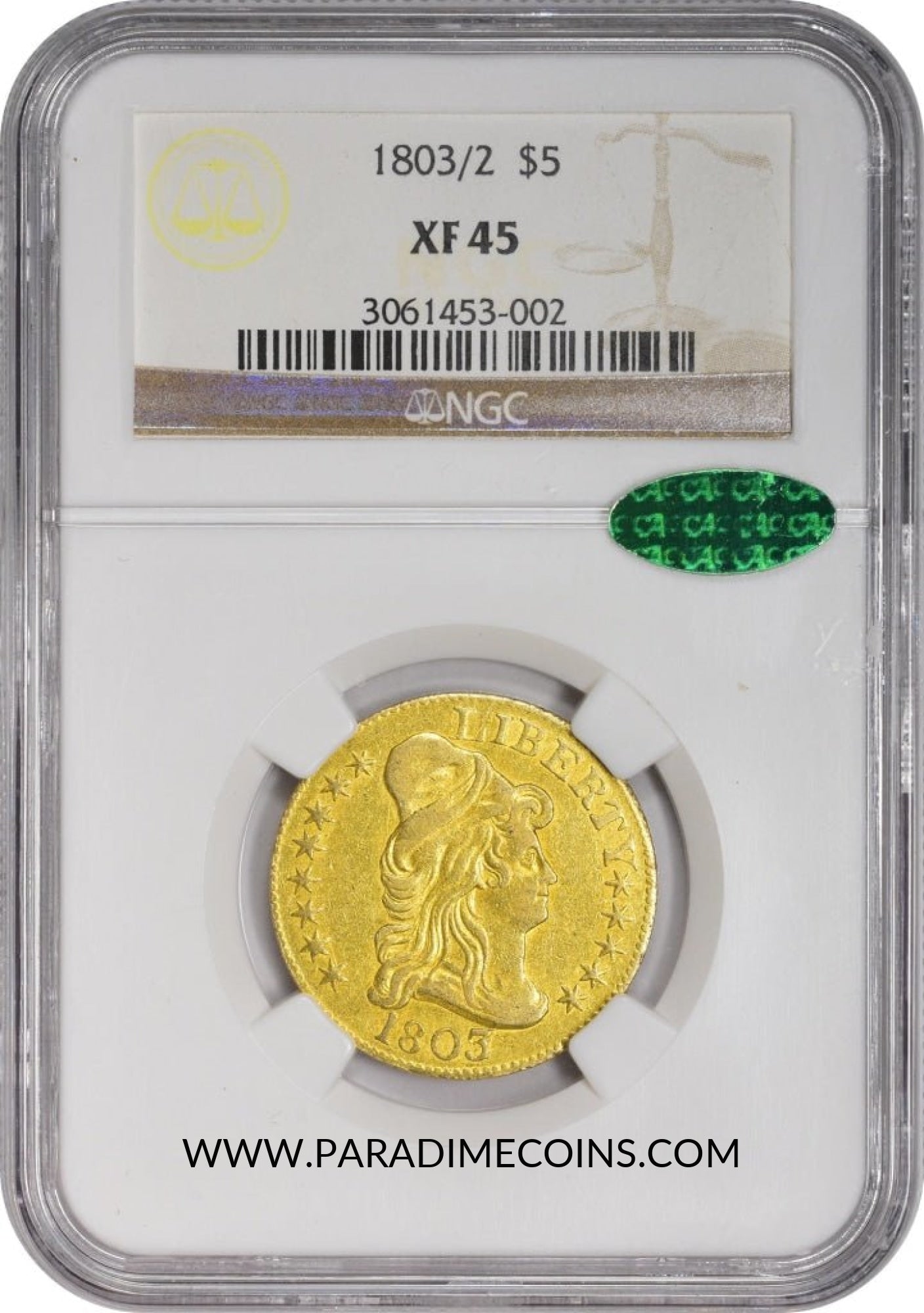 1803/2 $5 XF45 NGC CAC - Paradime Coins | PCGS NGC CACG CAC Rare US Numismatic Coins For Sale