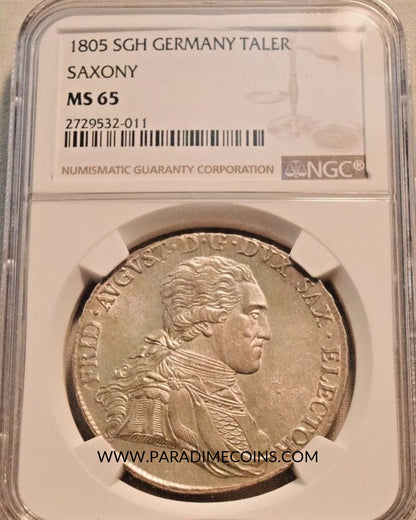 1805 SGH GERMANY TALOR SAXONY NGC MS65 - Paradime Coins | PCGS NGC CACG CAC Rare US Numismatic Coins For Sale