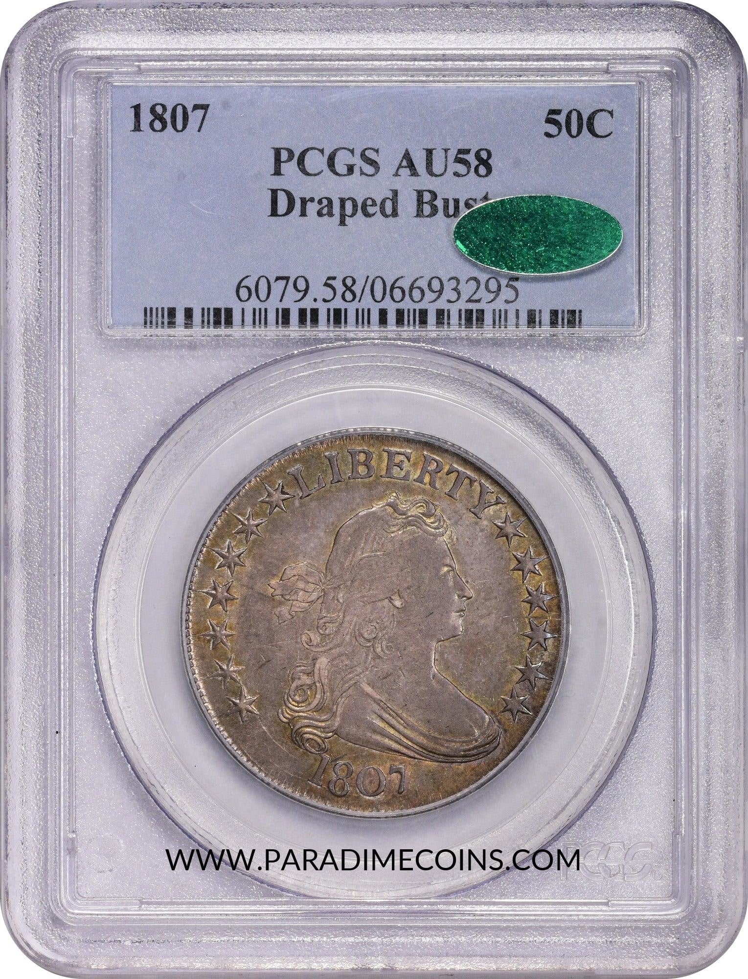 1807 50C DRAPED BUST AU58 PCGS CAC - Paradime Coins US Coins For Sale