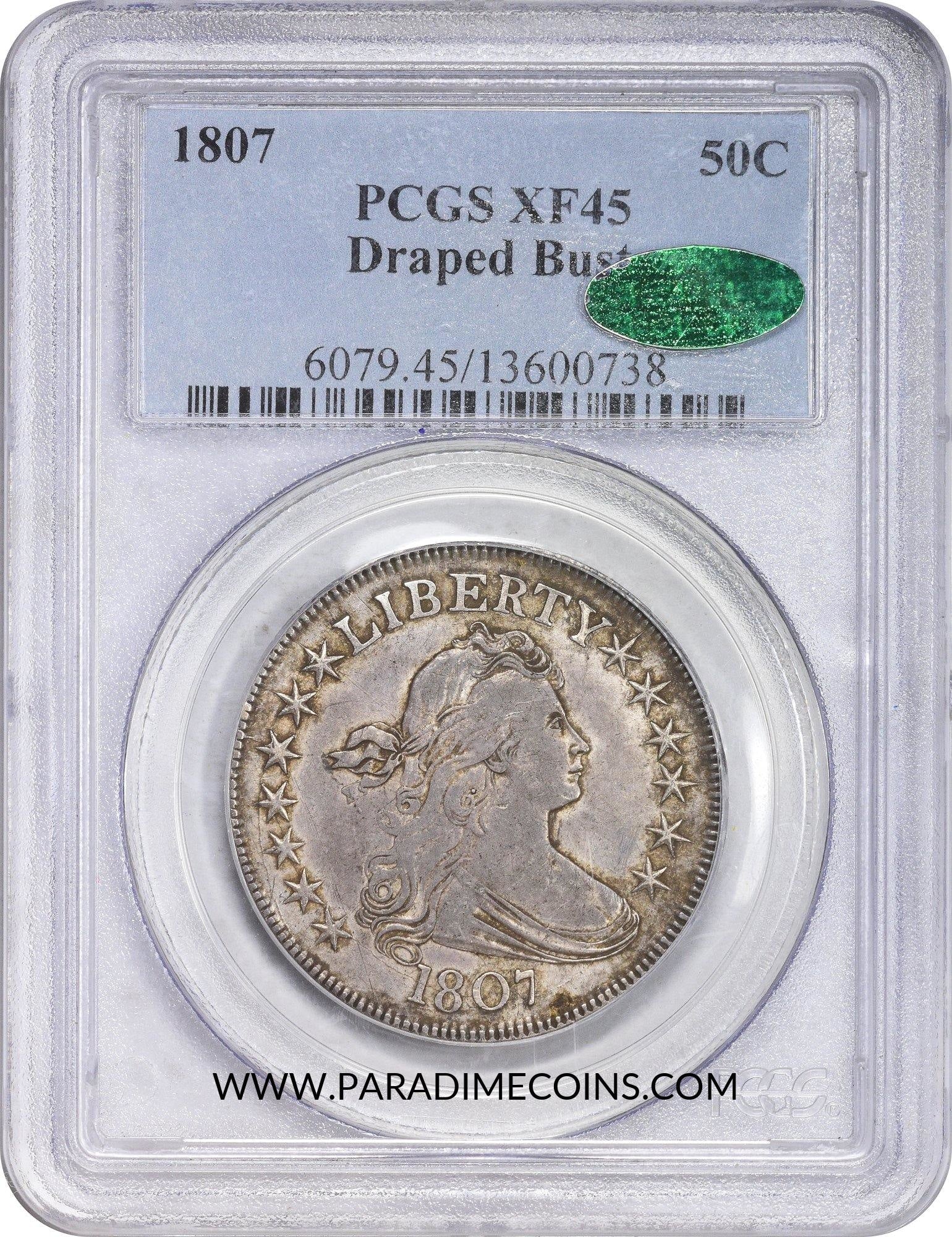 1807 50C Draped XF45 PCGS CAC - Paradime Coins | PCGS NGC CACG CAC Rare US Numismatic Coins For Sale