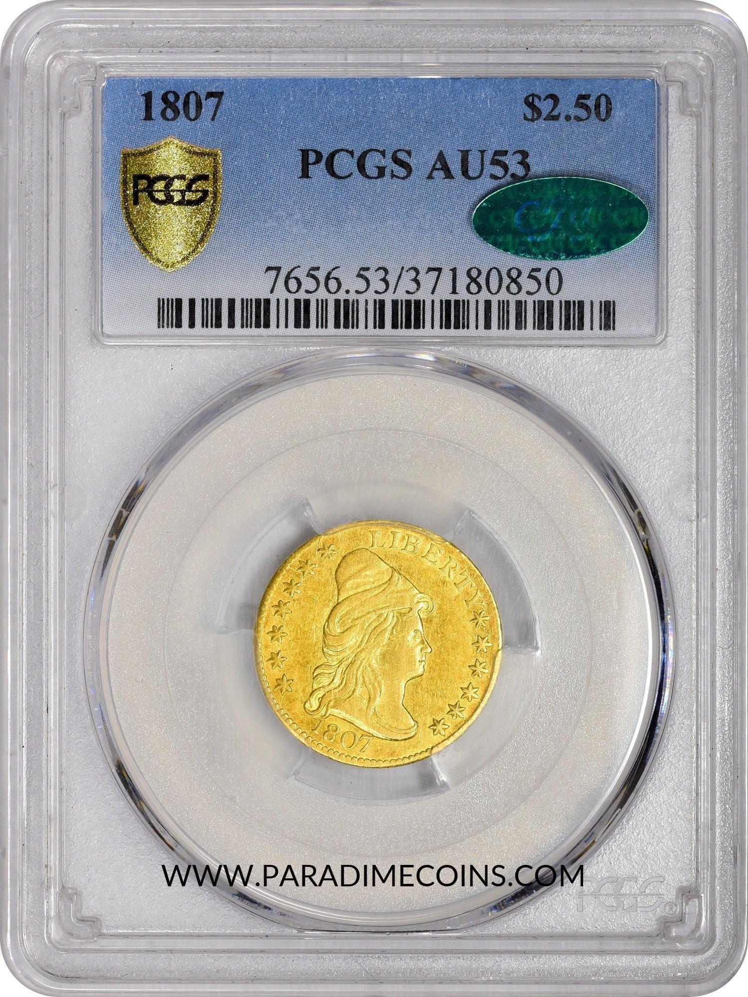 1807 $2.5 AU53 PCGS CAC - Paradime Coins | PCGS NGC CACG CAC Rare US Numismatic Coins For Sale