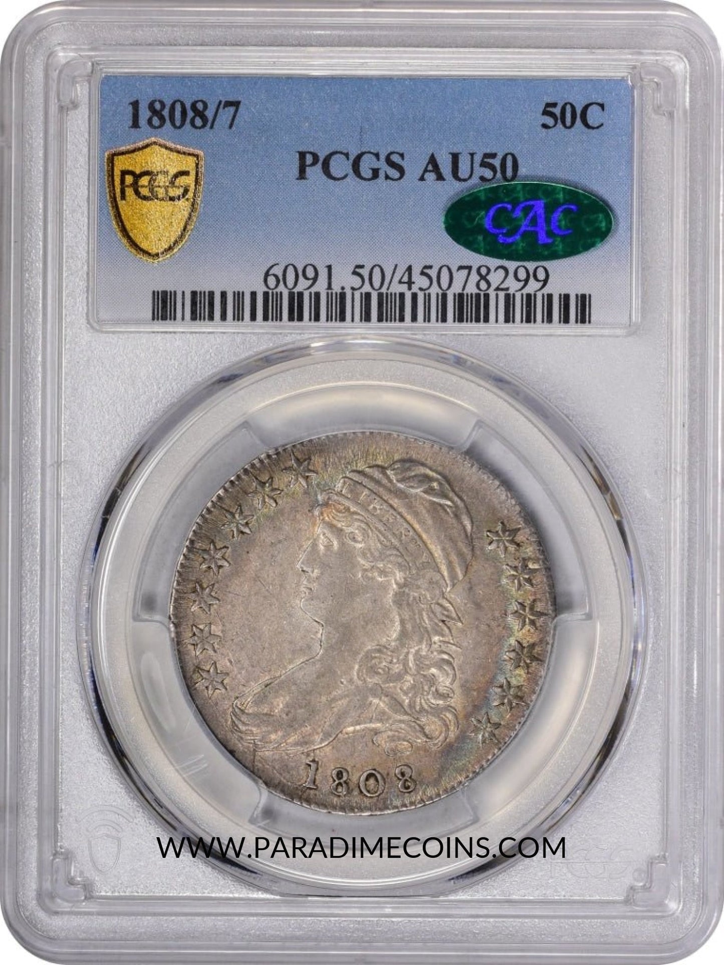 1808/7 50C AU50 PCGS CAC - Paradime Coins | PCGS NGC CACG CAC Rare US Numismatic Coins For Sale