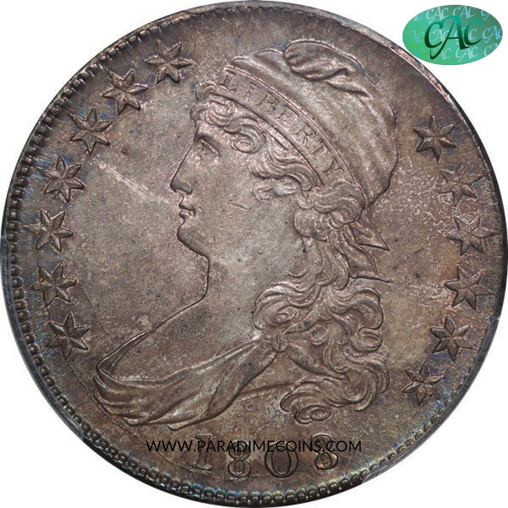 1808/7 50C AU58+ PCGS CAC - Paradime Coins US Coins For Sale