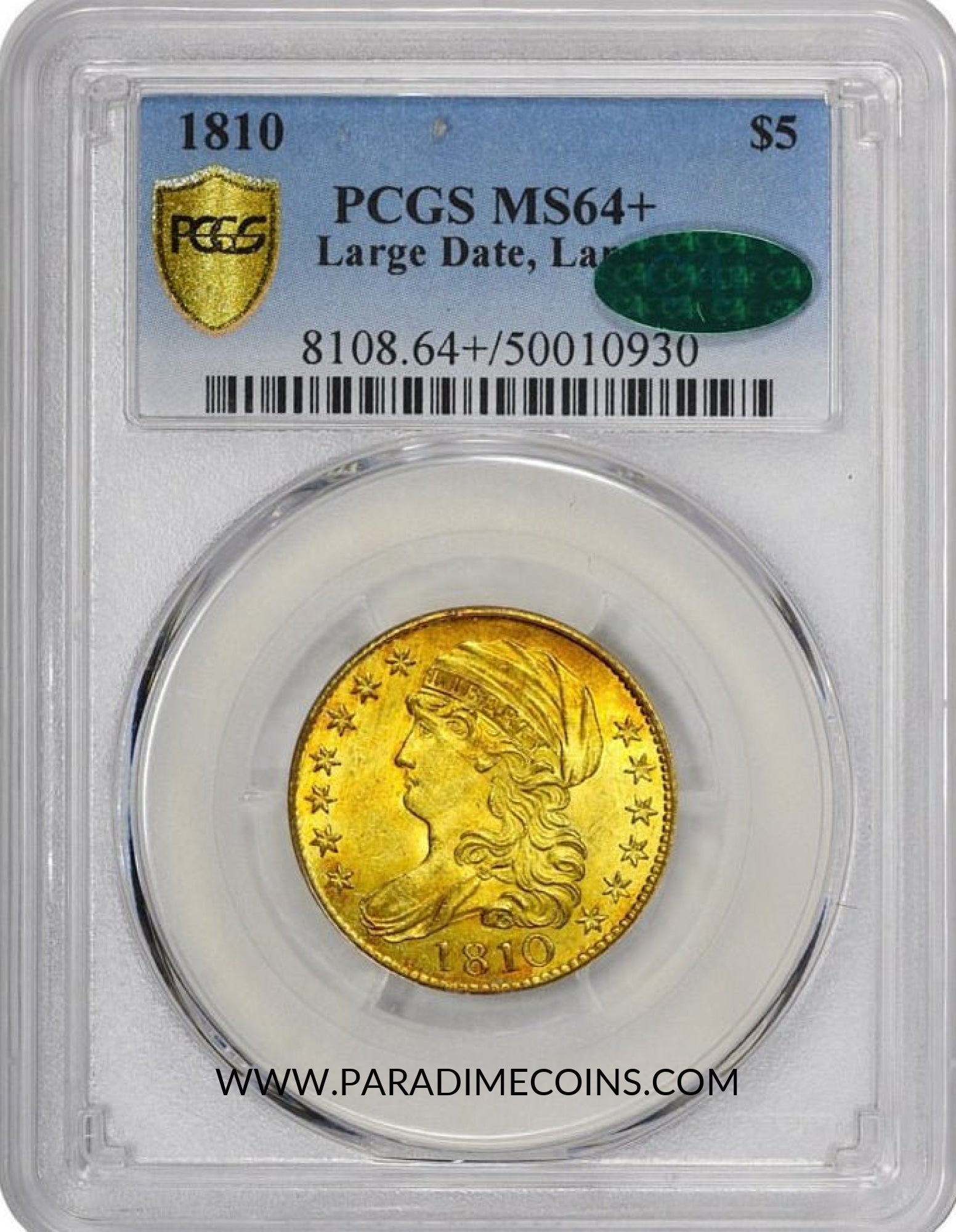 1810 $5 MS64+ LG DT LG 5 PCGS CAC - Paradime Coins | PCGS NGC CACG CAC Rare US Numismatic Coins For Sale