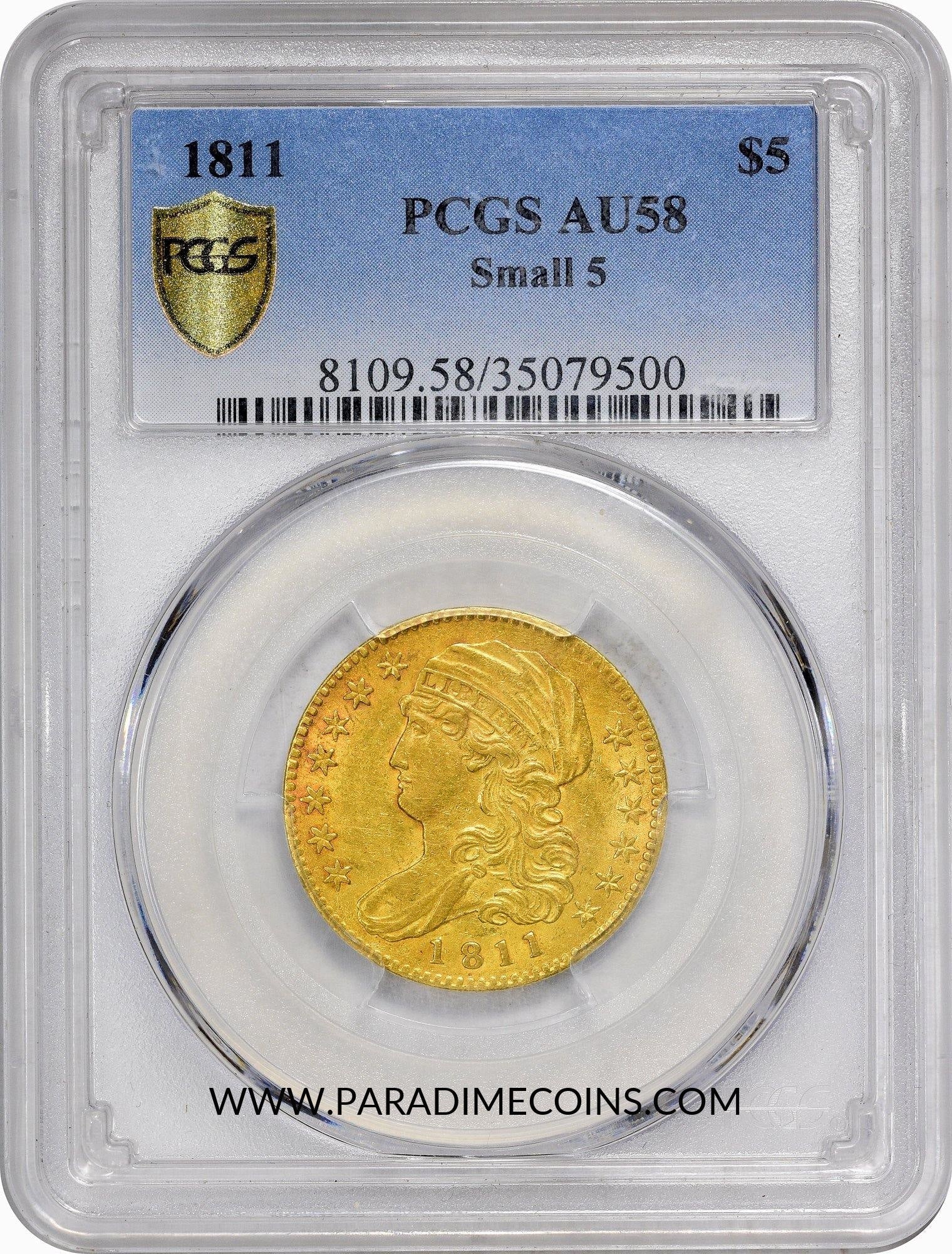 1811 $5 Small 5 AU58 PCGS - Paradime Coins | PCGS NGC CACG CAC Rare US Numismatic Coins For Sale