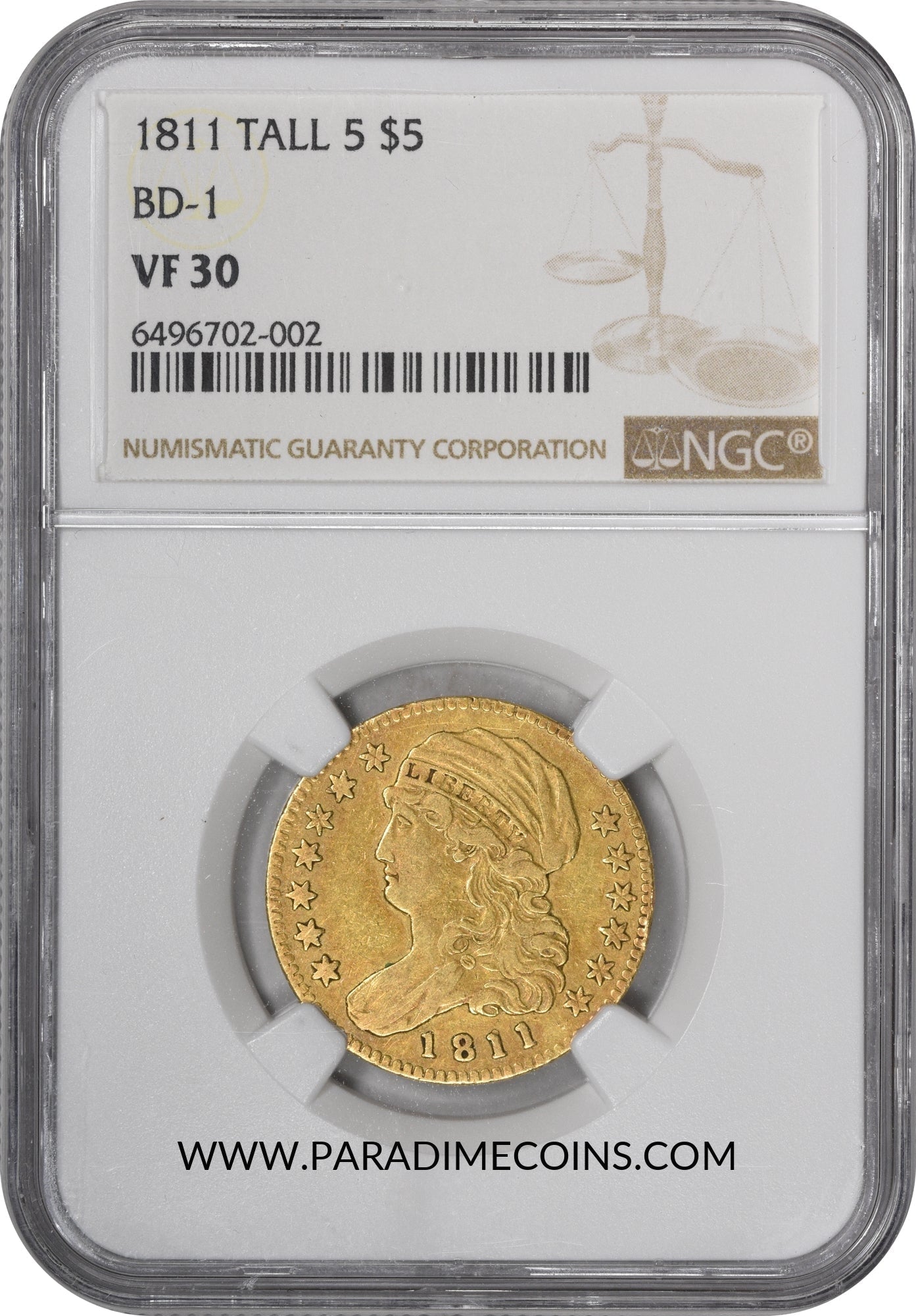 1811 $5 TALL 5 VF30 NGC - Paradime Coins | PCGS NGC CACG CAC Rare US Numismatic Coins For Sale