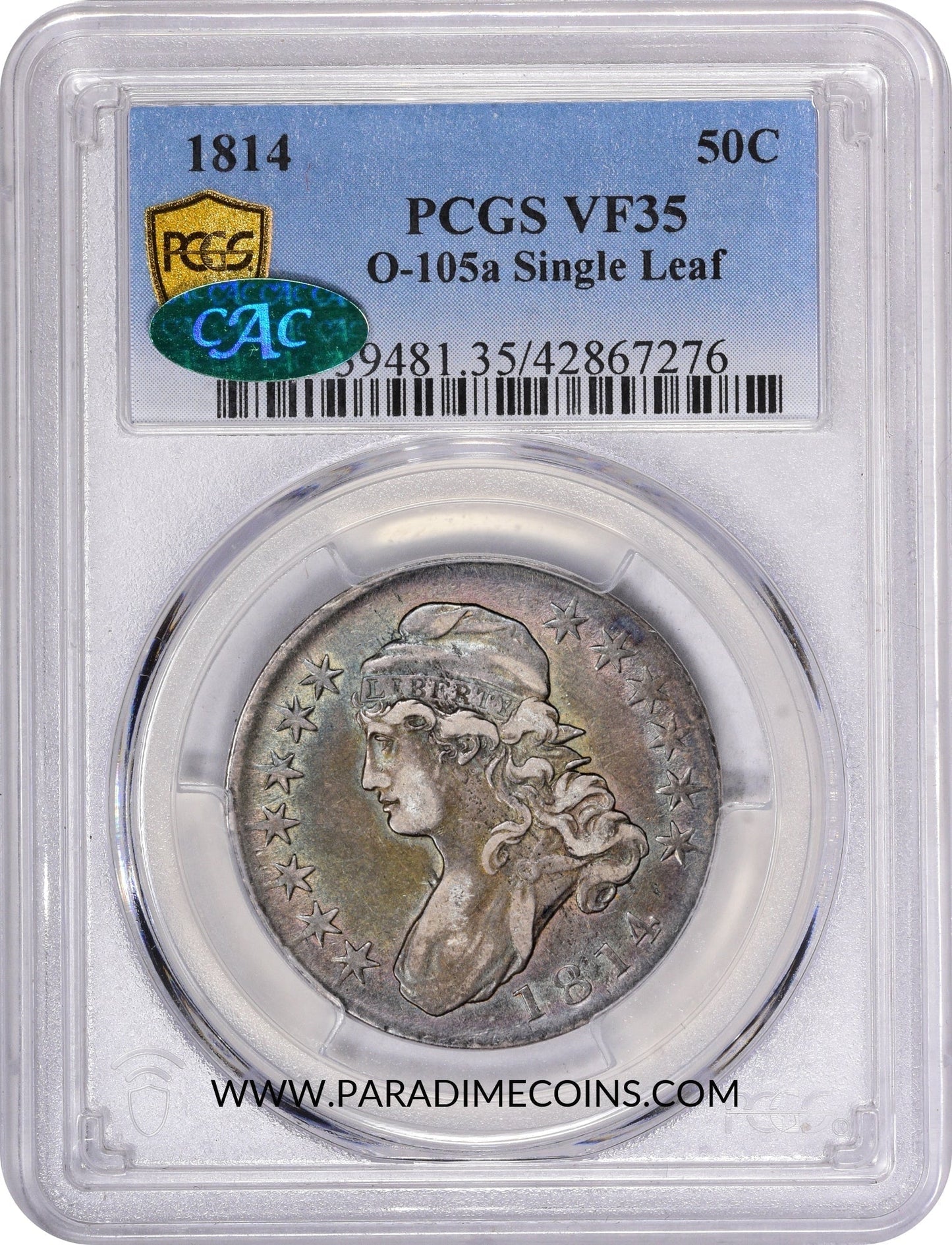 1814 50C O-105a SINGLE LEAF VF35 PCGS CAC - Paradime Coins | PCGS NGC CACG CAC Rare US Numismatic Coins For Sale