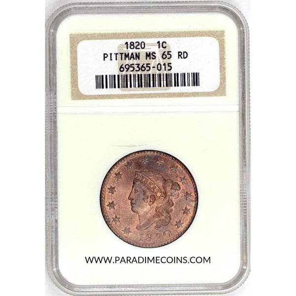 1820 1C MS 65 RD LARGE CENT NGC - Paradime Coins | PCGS NGC CACG CAC Rare US Numismatic Coins For Sale