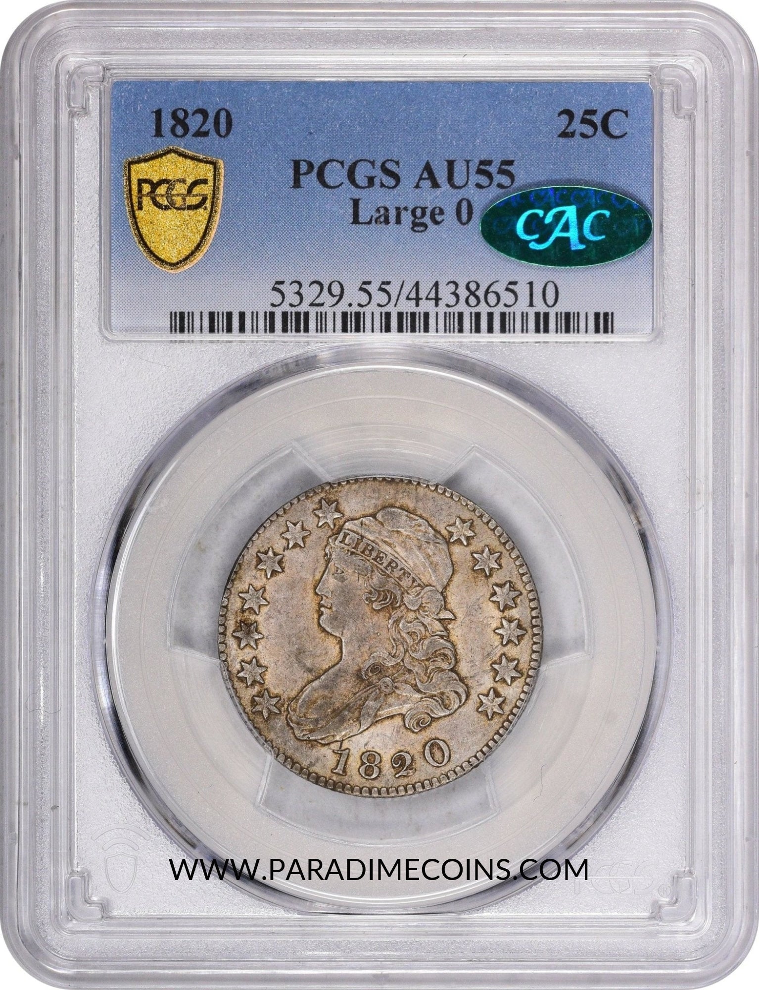 1820 25C LARGE 0 AU55 PCGS CAC - Paradime Coins | PCGS NGC CACG CAC Rare US Numismatic Coins For Sale