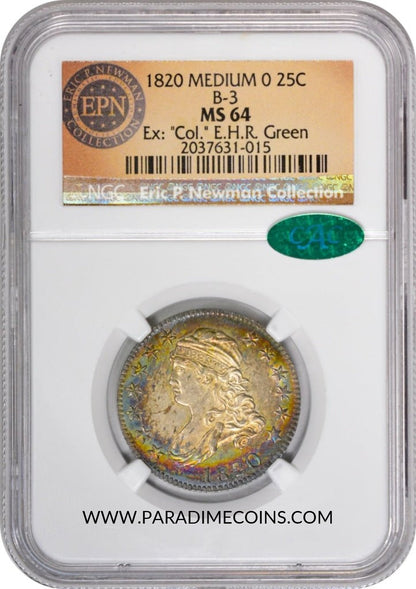 1820 25C MEDIUM 0 MS64 NGC CAC - Paradime Coins | PCGS NGC CACG CAC Rare US Numismatic Coins For Sale